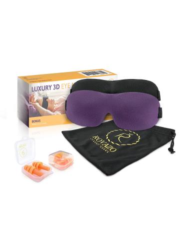 ROVAZO - 3D Sleep Mask and Ear Plug Travel Set 2 Pack Super Soft Contoured Adjustable Black Out Eye Shades - Premium Comfortable Silicone Ear Plugs - for Planes and Naps - Bonus Pouch