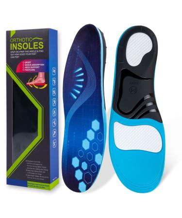 Plantar Fasciitis Arch Support Insoles Shoe Inserts Women & Men  Flat Feet Orthotic Insoles High Arch for Arch Pain Relief Work Boot Shoe Insole Orthotic Insoles Shock Absorbing Insoles (220+lbs) Black+blue S: Men s 7-8....