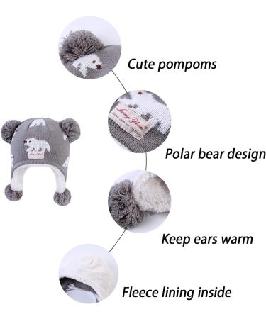 LANGZHEN Infant Winter Hat Earflap Knit Fleece Lined Beanie for Boys Girls 6-12 Months - Navy Stripe + Grey - Buy Online on GoSupps.com