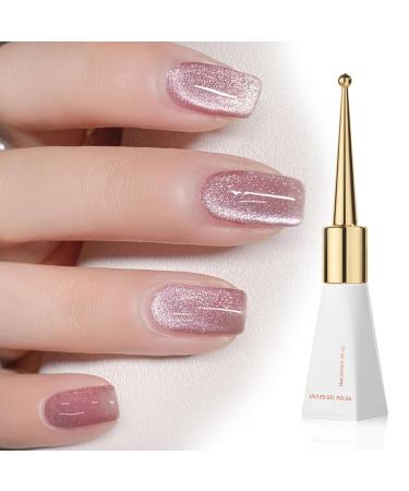 Cat Eye Gel Nail Polish Pink Crystal Cat Eye Glitter Soak off UV Gel 10ml Reflective Sparkle Shiny Nail Polish Long Lasting Cat Eye Gel Polish for Nail Art Manicure Salon
