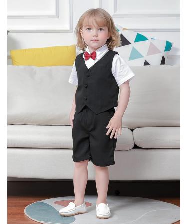 Mint Green Baby Boys Gentleman Suit Set | Shirt, Bowtie, Waistcoat & Shorts | Size 3-4 Years | Black - Buy Online on GoSupps.com
