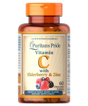 Puritan's Pride Vitamin C with Elderberry & Zinc for Immune System Support Chewables 60 Count (Pack of 1) 60 ct