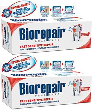 Biorepair: Fast Sensitive Repair Toothpaste with microRepair New Formula - 2.5 Fluid Ounce (75ml) Tubes (Pack of 2) Italian Import