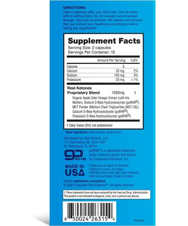Real Ketones Exogenous Keto BHB ACV Supplement Pills with MCT - 30 Day Supply - Buy Online on GoSupps.com