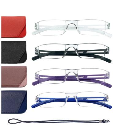Hubeye 4 Pack frameworkless reading glasses light and convenient anti-blue light reading aid for women men with glasses holster +2.75 black/clear/blue/purple 2.75 dioptries - Buy Online on GoSupps.com