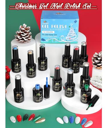12 Colors Christmas Gel Nail Polish Set EBANKU Christmas Collection Gel Nail Polish Glitter Red Green Blue White Gold Silver Gel Polish Starter Kit Xmas Nail Polish Kit for Women Girls DIY Nail Art - Buy Online on GoSupps.com