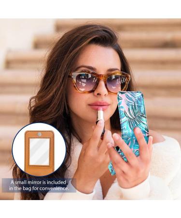 Travel Lipstick Organizer Case | Portable Makeup Bag with Mirror | Tropical Palm Leaf Design - Y246v3cvny - Buy Online on GoSupps.com