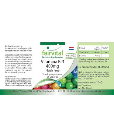 Fairvital | Vitamin B-3 Niacin 400 mg - Redness Free - 90 VEGAN capsules - Mild form of B3 - Buy Online on GoSupps.com