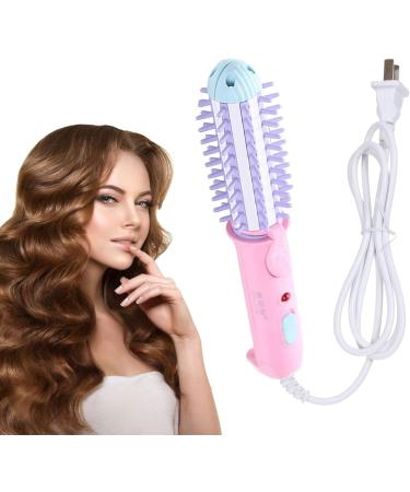 Buy Pink Ceramic Curling Iron Brush - 2-in-1 Hair Curler & Straightener for Short Hair | Travel-Friendly Anti-Scald Instant Heat Up - Buy Online on GoSupps.com