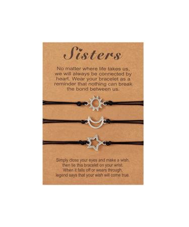 Oralgos 3 fashionable bracelets sun moon star matching bracelet friendship jewelry adjustable hand -woven sister strap Silver Good Sisters