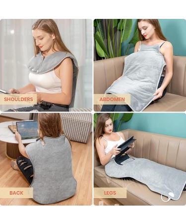 Large Electric Heating Pad for Back, Neck, and Shoulders - 22x37 - 6 Heat Settings, 4 Time Settings Auto-Off - Gray - Ideal Gifts - Buy Online on GoSupps.com
