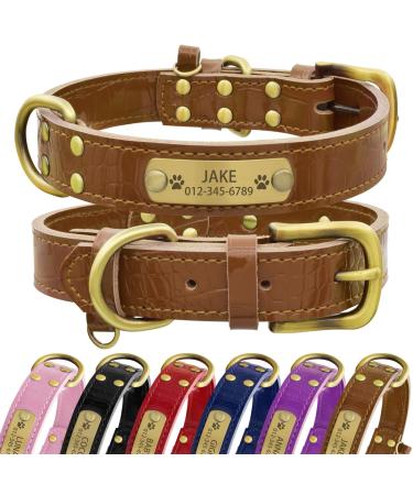 Senristar personalized dog collar made of real leather with engraved name tag - durable and stylish dog collar for small medium and large dogs (XL brown) XL (width 3.0 cm neck circumference 45-55 cm) brown