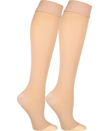 Truform 20-30 mmHg Compression Stockings for Men & Women - Knee High Dot-Top Open Toe Beige - Medium Size (Pack of 2) | International Shipping Available - Buy Online on GoSupps.com