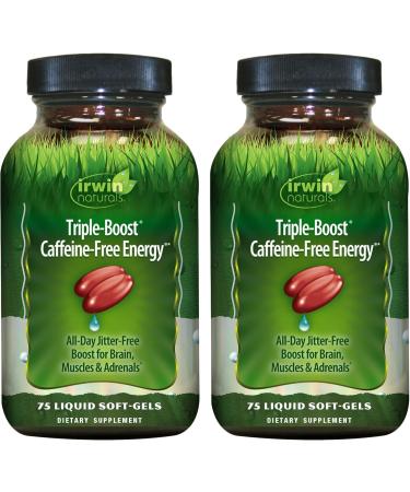 Irwin Naturals Triple Boost Caffeine-Free Energy - 75 Liquid Softgels Pack of 2 - Supports All-Day Energy Without Burnout