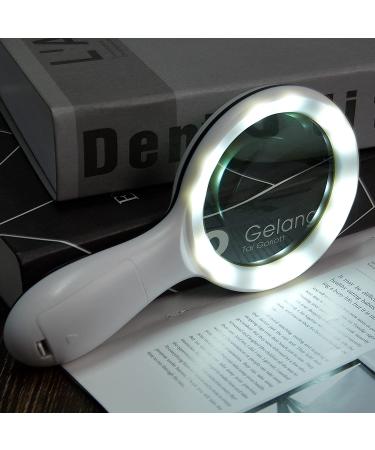 MOJINO 10X Lighted Handheld Reading Magnifier with 18 LED Lights - Ideal for Seniors, Kids, Macular Degeneration - Perfect for Reading, Inspection, Coins, Jewelry - White - Buy Online on GoSupps.com