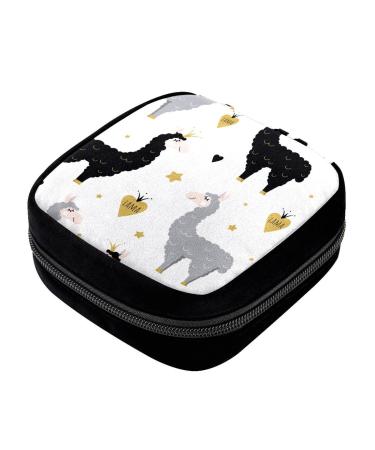 GIAPB Period Bag Sanitary Napkin Storage Bag Pad Holder for Period Makeup Pouch Black and Gray Llamas Color1722