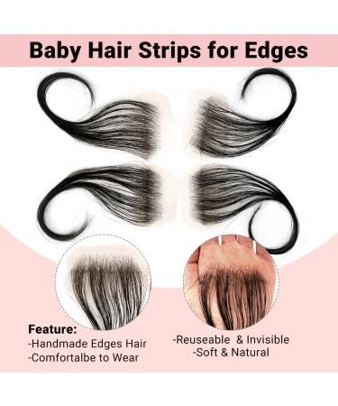 Alipearl HD Lace Baby Hair Strips for Natural Edges - 4 Pack, Reusable Swiss Lace Hairline Pieces for Women - Handmade, Invisible, Human Hair - Buy Online on GoSupps.com