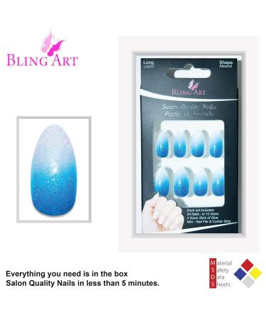 Buy Bling Art Blue Gel Ombre Almond Stiletto False Nails | Long Acrylic Tips for Stunning Nail Art | International Shipping Available - Buy Online on GoSupps.com
