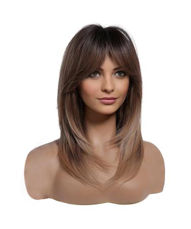 Buy Haircube Long Brown Wigs for Women - Layered Synthetic Hair Wig with Pony | Ombre Brown to Blonde with Dark Roots | 2-Part Set Golden Brown - Buy Online on GoSupps.com