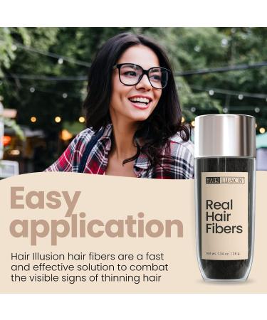Hair Illusion Black Real Hair Fibers - 100% Natural Texture - Bald Spot Cover Up for Women & Men - 38g - Non Synthetic Fibers - Buy Online on GoSupps.com