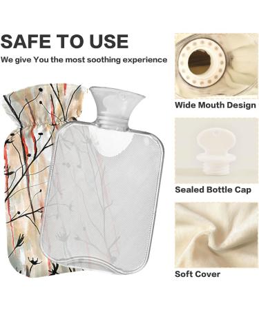 Naanle Flowers Leaves Stripes Heat Bottle - 1L Transparent Hot Water Bottle with Cover for Pain Relief Bed Warmer & Cold Therapy - Buy Online on GoSupps.com
