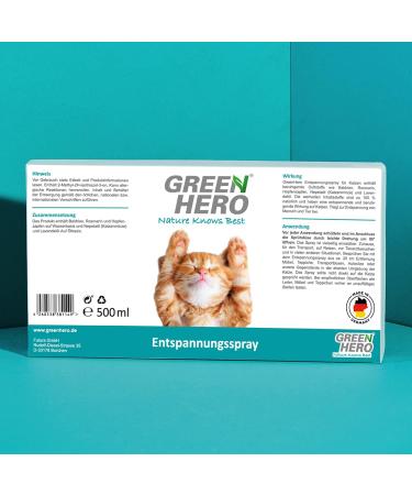 Green Hero Relaxation Spray for Cats - 500ml | Soothing Valerian Lavender & Catnip for Calm & Well-Being - Buy Online on GoSupps.com
