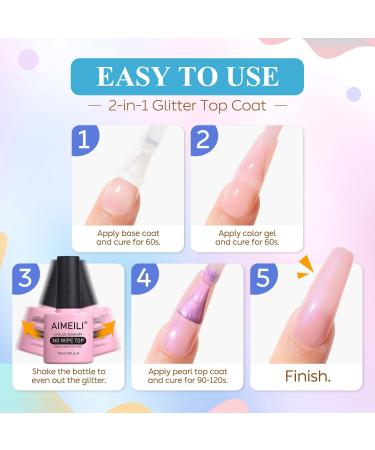 AIMEILI 2 In 1 Pearl Glitter Top Coat Gel Polish Micro Aurora Glitter Gel Polish Shimmer Gel Top Coat No Wipe UV LED Chrome Nail Art Top Gel High Gloss Shiny Finish Long Lasting 10ml 001 - Buy Online on GoSupps.com