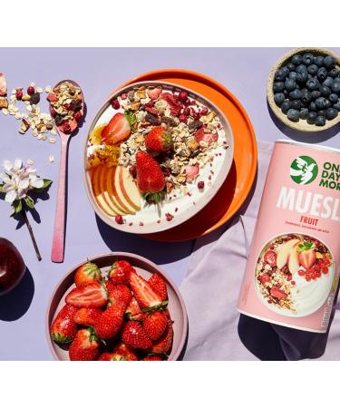 OneDayMore Muesli aux Fruits | 3 x 400 g | Flocons d avoine 100% naturels | Sans sucre ajout | Petit-d jeuner sain avec flocons d avoine pommes fraises et dattes - Buy Online on GoSupps.com