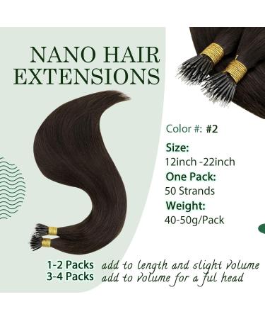 RUNATURE Dark Brown Nano Human Hair Extensions 18 Inch - Remy Nano Tip 50g #2 - Buy Online on GoSupps.com