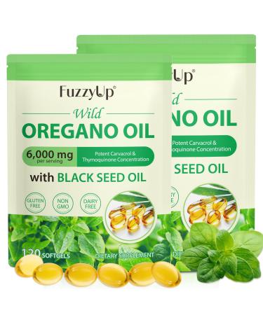 FuzzyUp FuzzyUp Oregano Oil 6000 mg with Black Seed Oil 200 mg 120 Softgels Maximum Strength 165 mg of carvacrocense