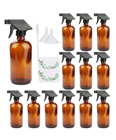 16oz Amber Glass Spray Bottles Adjustable Sprayers & Chalk Labels with caps for Essential Oils Cleaning Products or Aromatherapy (Spray Bottle Set) 12 pack