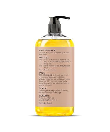 MAJESTIC PURE USDA Organic Sweet Almond Oil | 100% Pure Cold Pressed Oil for Skin Hair & Nails | Natural 8fl oz - Buy Online on GoSupps.com