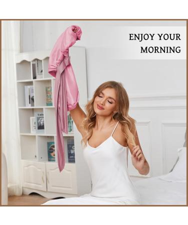 Long Bonnet for Braids & Curly Hair | Silk Satin Sleeping Bonnets for Women | Extra Large Black Pink DEMAZALO - Buy Online on GoSupps.com