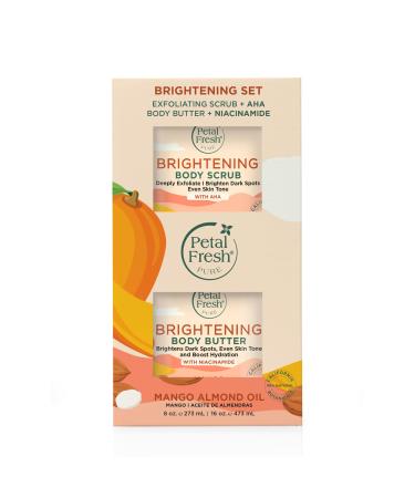 Petal Fresh Pure Mango & Almond Oil Brightening Body Scrub & Body Butter Set Exfoliate and Hydrate Promotes Collagen For All Skin Types Vegan and Cruelty Free 16 oz and 8 oz MADE IN USA