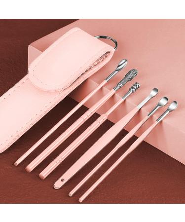 6 Pcs Stainless Steel Ear Wax Removal Kit | Ear Cleaner Tool with Leather Storage Box - Pink - Buy Online on GoSupps.com