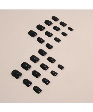 DMQ Short False Nails 24Pcs Black Fake Nails Square Press on Nails Glossy Full Cover Acrylic Stick on Nails French Nail Tips with Nail Glue for Women Girls Nails Art Black Short - Buy Online on GoSupps.com