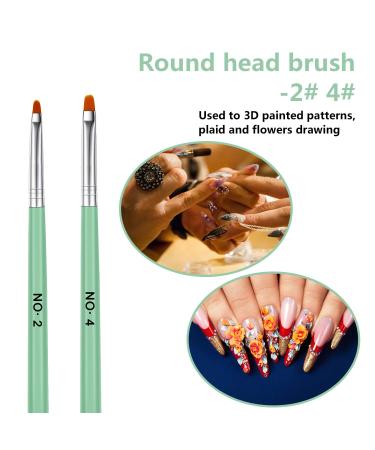 7-Piece UV Gel Nail Brush Set - Acrylic Nail Art Polygel Brushes with Wooden Handle - 7 Sizes for Extensions & Manicure - Green - Buy Online on GoSupps.com