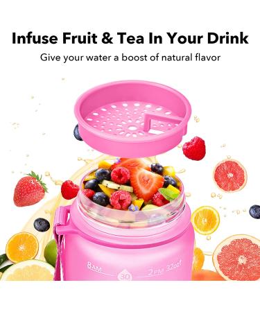GOSWAG 32oz Motivational Water Bottles with Time Marker & Fruit Strainer  Sports Water Bottle with Times to Drink  Leakproof & BPA Free  Reusable Plastic Bottle with Strap no Straw for Gym & School Balloon - Buy Online on GoSupps.com