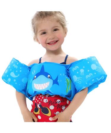 Toddler Swim Vest with Sleeves Cartoon Adjustable Strap Swimming Jacket Pool Floaties for Kids 20-50 Pounds Boys and Girls Child Blue Shark