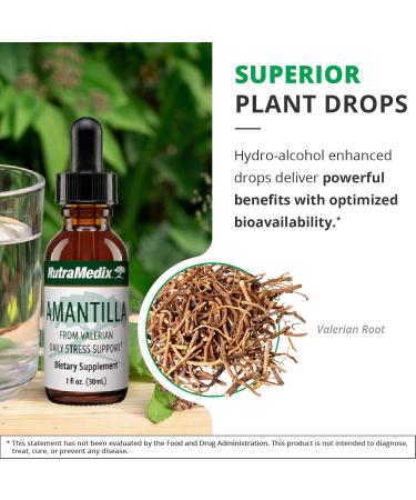 NutraMedix Amantilla Tincture - Valerian Root Extract for Stress Support - Promote Overall Sense of Calm with Valerian Root - Vegan Supplement for Enhanced Slumber (1oz / 30ml) - Buy Online on GoSupps.com