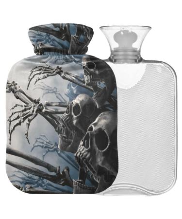 Naanle skull Halloween hot water bottle with reference transparent hot water bottle Handfoot Warmer Heading bag for pain relief heat and cold therapy 1L
