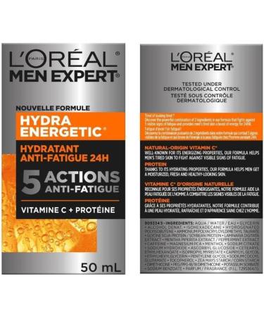 L Or al Paris Men Expert Anti Fatigue Daily Moisturizer for Men with Vitamin C & Protein 24HR Non Greasy Hydration For Dry and Dull Skin Reduces look of fine lines & dark circles Hydra Energetic 50ml Hydra Energetic Cream 48mL - Buy Online on GoSupps.com
