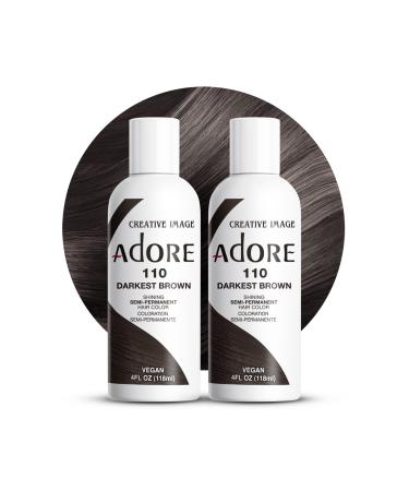Adore Semi Permanent Hair Color - Vegan and Cruelty-Free Hair Dye - 4 Fl Oz - 110 Darkest Brown (Pack of 2) 110 Darkest Brown 4 Fl Oz (Pack of 2)