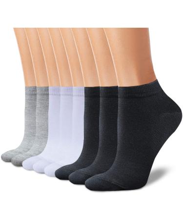 CHARMKING 8 Pairs Ankle Socks for Women Non Slip Cotton Socks No Show Socks Classic Low Cut Casual Socks 01 Black/Black/Black/White/White/White/Grey/Grey