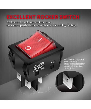 DaierTek 30A 250V KCD2 KCD4 Rocker Switch DPST 4 Pin Red Lighted 120V Rocker Toggle Switch ON Off Heavy Duty T125-3Pack 125V - Buy Online on GoSupps.com