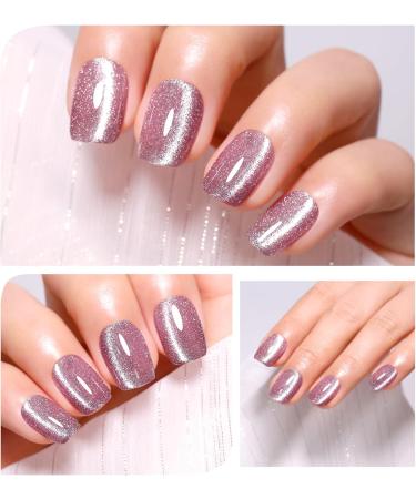 Imtiti Pink Cat Eye Gel Nail Polish 15 ml Glitter Pink Holographic Reflective Sparkle Flash UV Soak Off Gel Nail Polish with Magnetic Stick 1 Piece - Buy Online on GoSupps.com