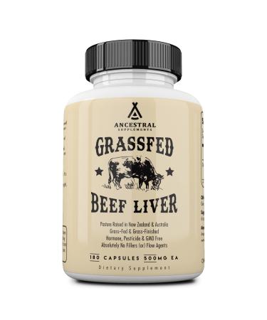 Ancestral Supplements Grass Fed Beef Liver Capsules, Supports Energy Production, Detoxification, Digestion, Immunity and Full Body Wellness, Non-GMO, Freeze Dried Liver Health Supplement, 180 Capsules