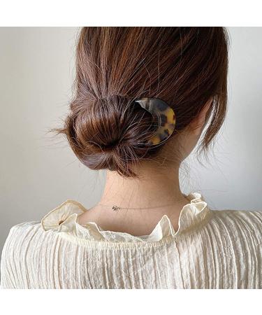 2 Pack French Style Cellulose Acetate Tortoise Shell U Shaped Hair Pins - Women Girls Hairstyle Accessories - Buy Online on GoSupps.com