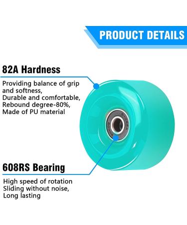 Nezylaf 8 Pack 32x58mm Cyan Quad Roller Skate Wheels with Bearings - Outdoor/Indoor Skating Replacement Kit w/ 2 Toe Stoppers - Buy Online on GoSupps.com