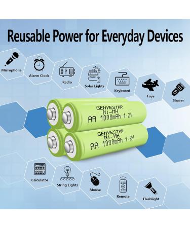 Rechargeable AA Batteries - NIMH 1.2V 1000mAh (4 Pack) - Pre-Charged Solar Power for Lighting & Flashlights - Low Self Discharge Household Use - Buy Online on GoSupps.com